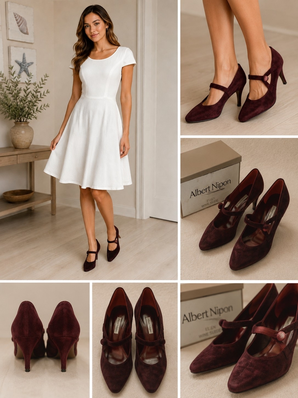 Vintage Albert Nipon Ellen Wine Suede Mary Jane Pumps Made in Italy Size 7.5
